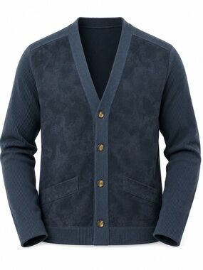 Vtg Sumerland Suede Wool Knit Cardigan Jacket Navy Blue XL 44 80s British Isles